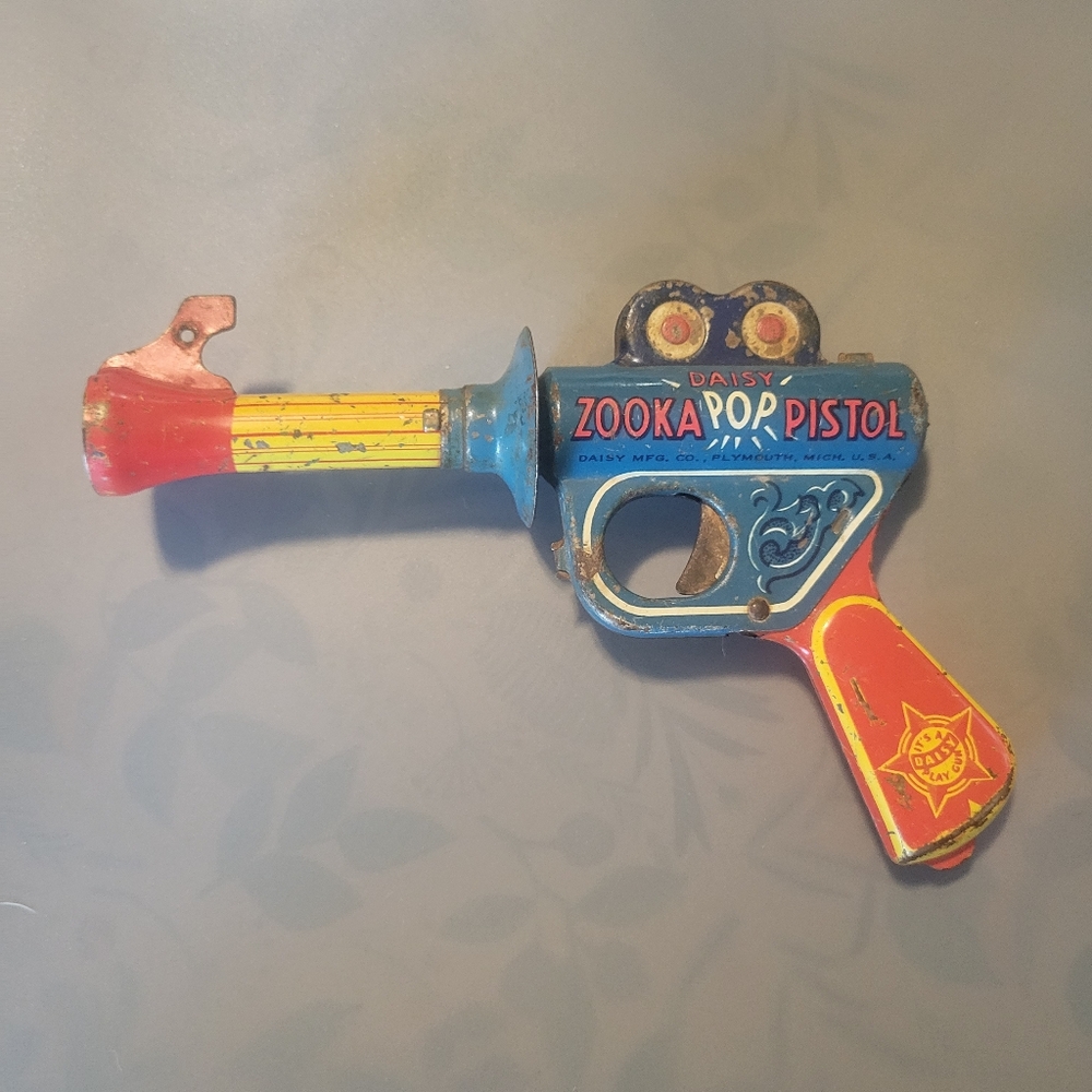 Vintage Zooka Pop Pistol Toy - Red, Blue, Yellow
